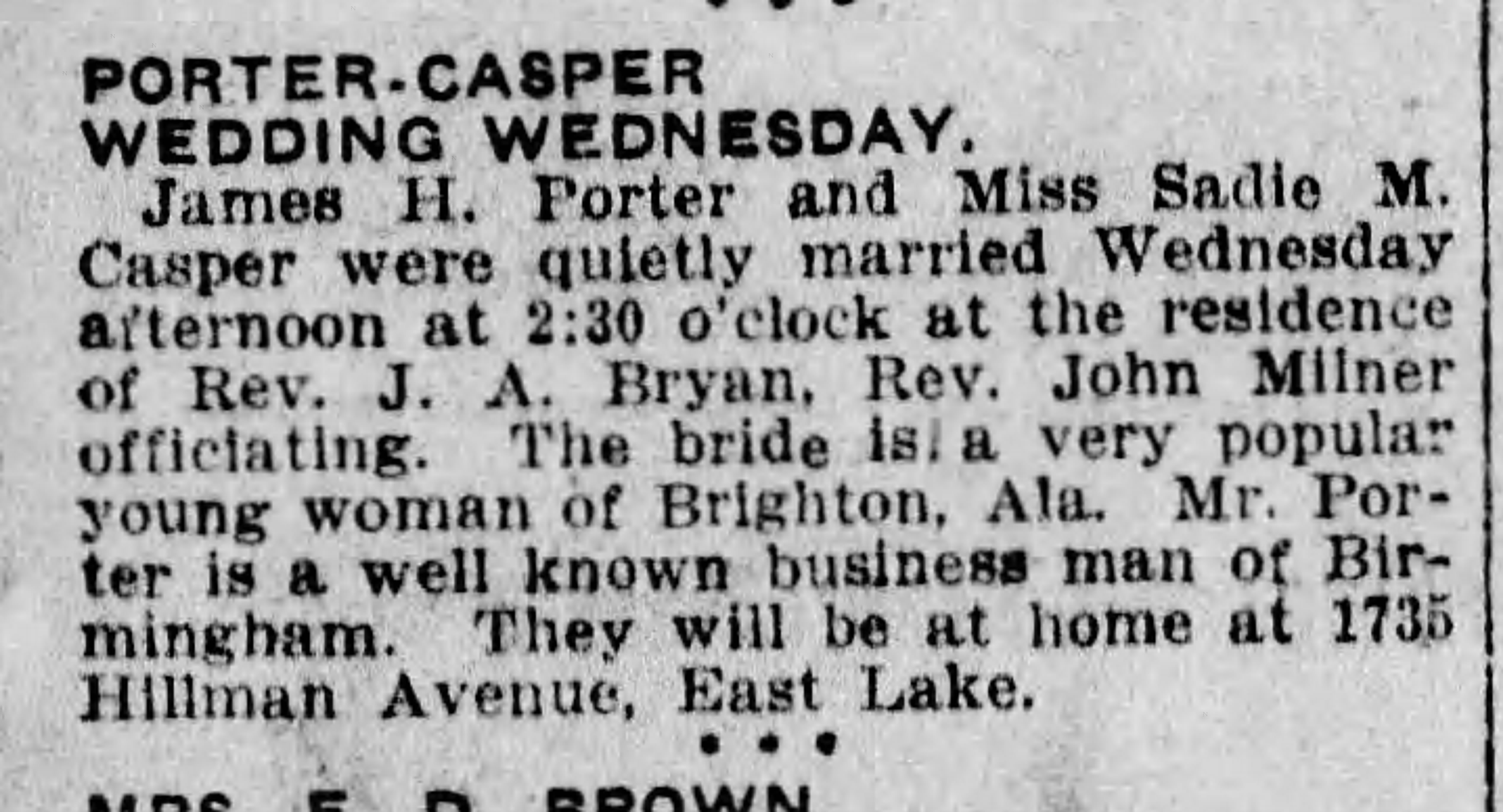 James H. Porter-Sadie M. Casper